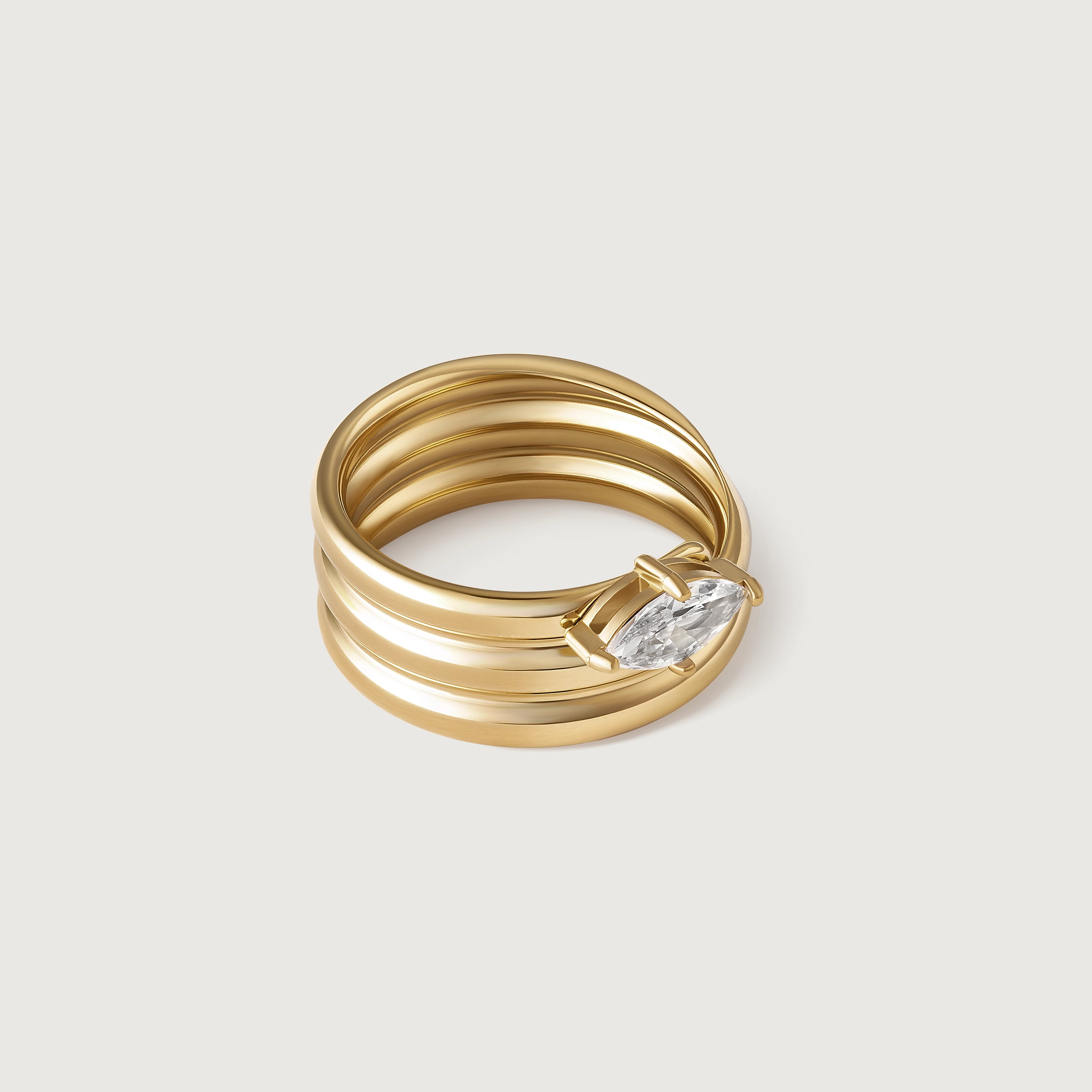 Triple Band Ring with Marquise Zirconia Accent