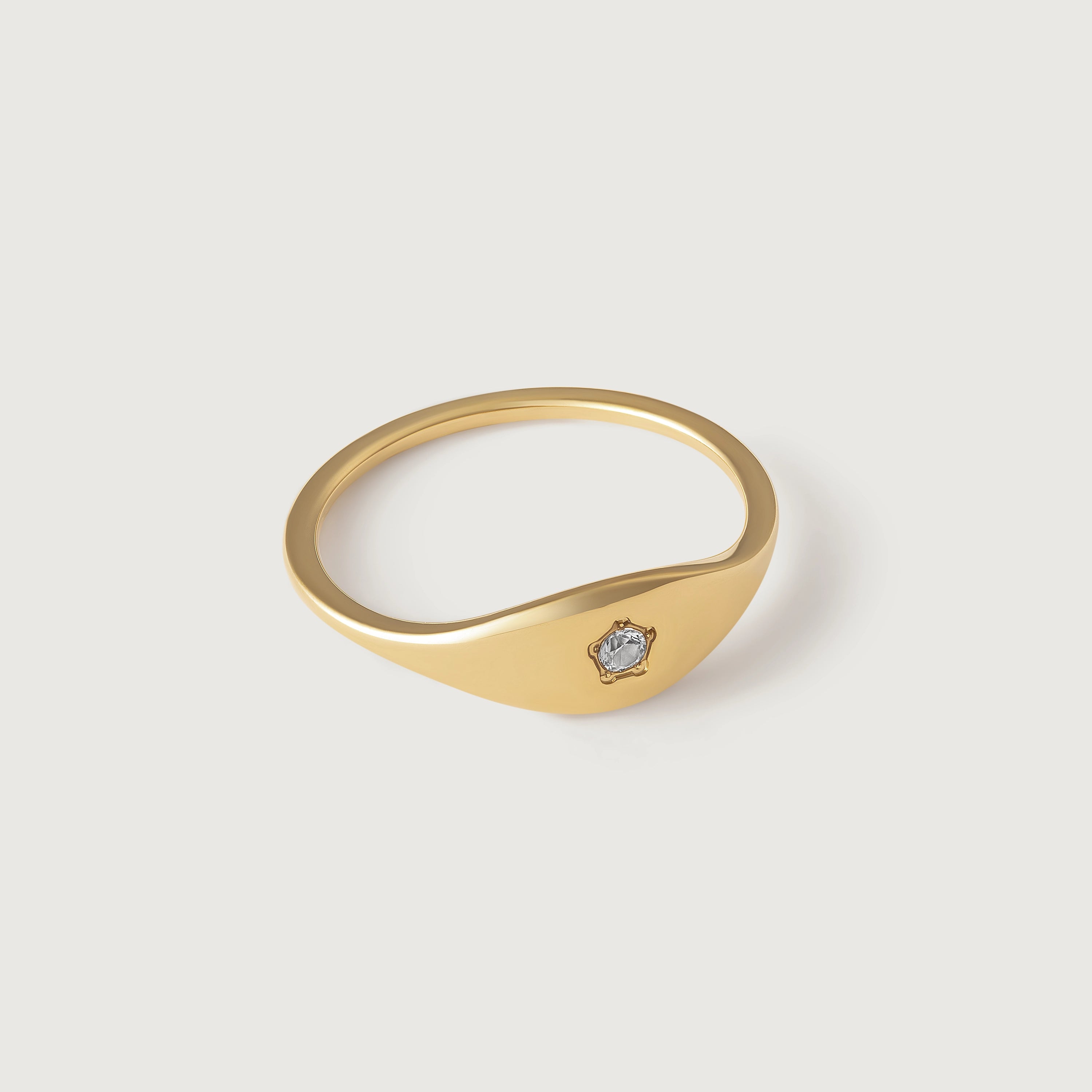 Dainty Signet Ring with Crystal Star Accent