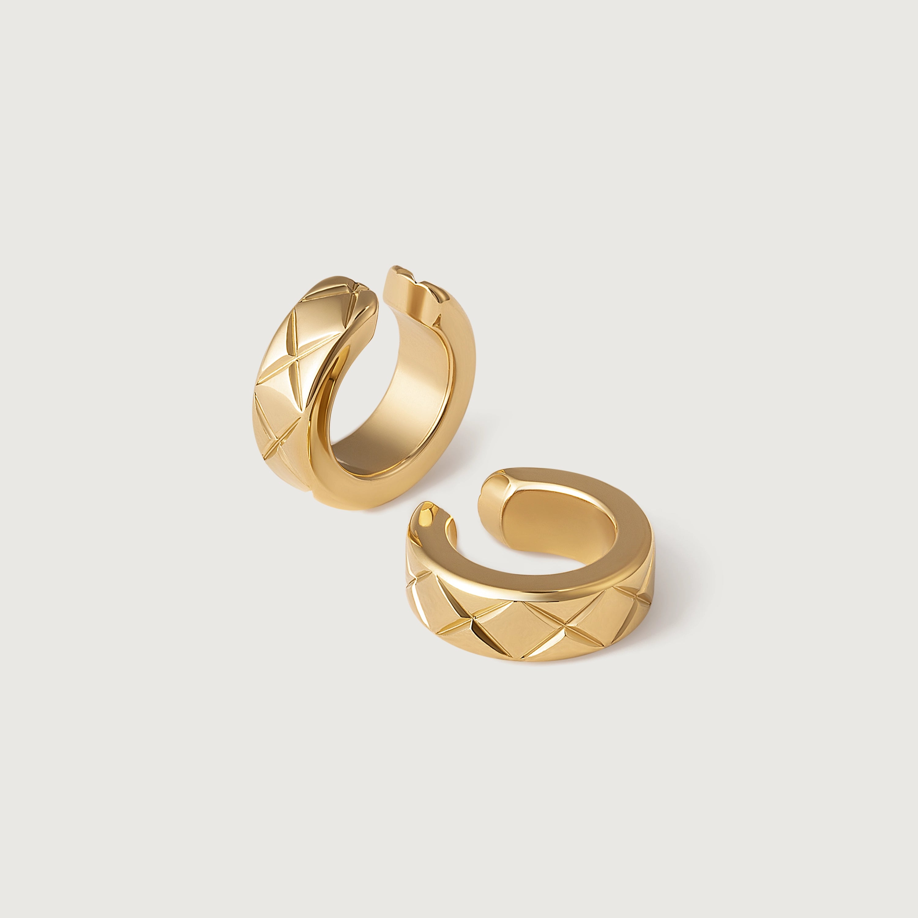 Luxor Cuffs by Kaleya Studio, quilted gold cuff earrings