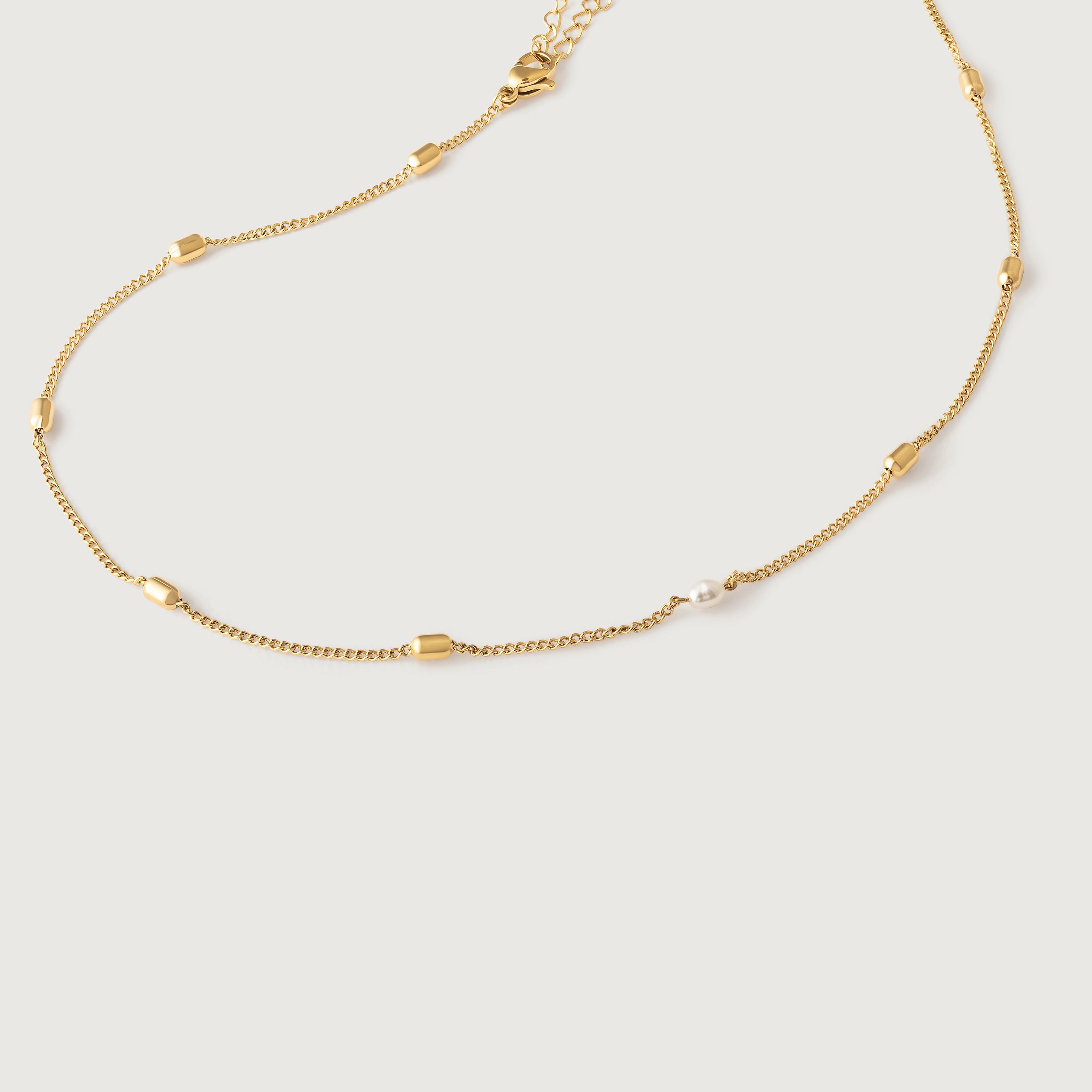 Pearl Station Chain Necklace in Gold
