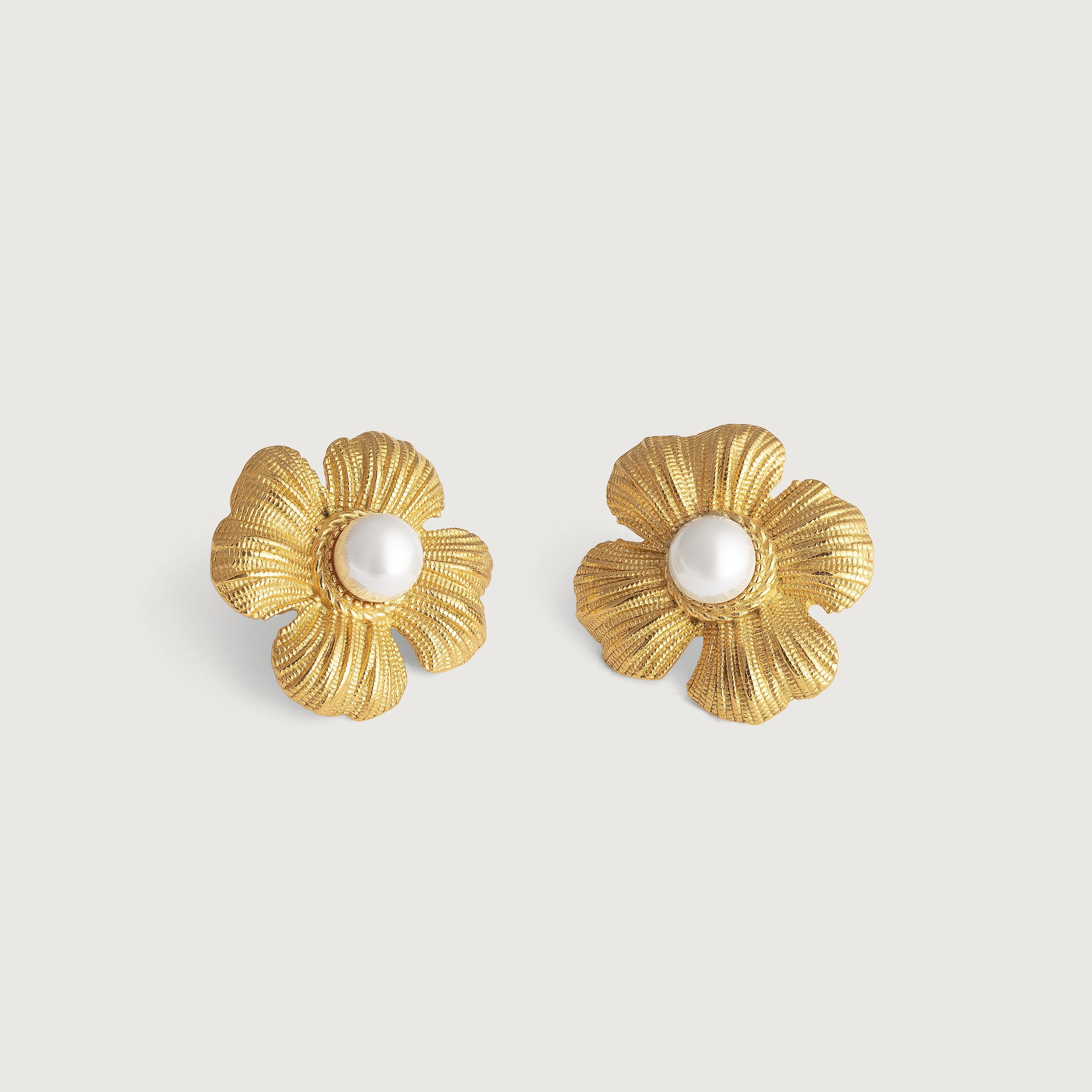 Gold Floral Studs by Kaleya Studio, textured gold stud earrings
