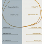 Comparison chart between cheap electroplating and Kaleya Studio jewelry, highlighting differences in material quality and features.