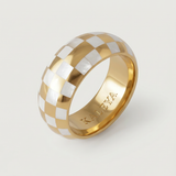 checkers board gold plated ring