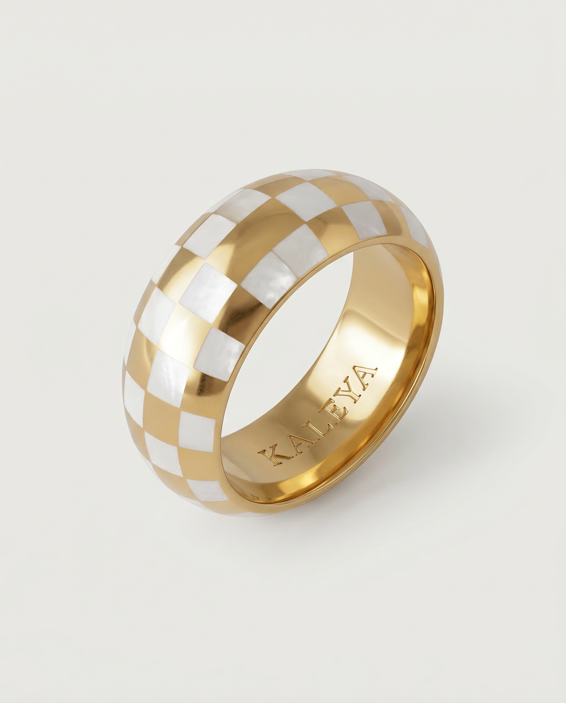 Zenna Ring - checkerboard dome statement ring in gold