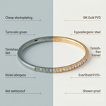 Comparison chart between 'Them' and 'Kaleya Studio' jewelry, highlighting differences in material and features.
