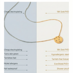 Comparison chart between cheap electroplating and 18K Gold PVD jewelry from Kaleya Studio.