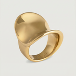 A gold-plated stainless steel ring with a smooth, shiny finish and a substantial silhouette.