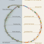 Comparison chart between 'Them' and 'Kaleya Studio' necklaces on a white background.