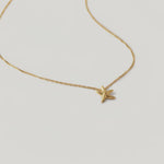 video of a gold-plated necklace with a small starfish pendant on a twisted chain.