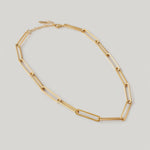 video of a gold-colored minimalistic collar necklace with sleek rectangular links.